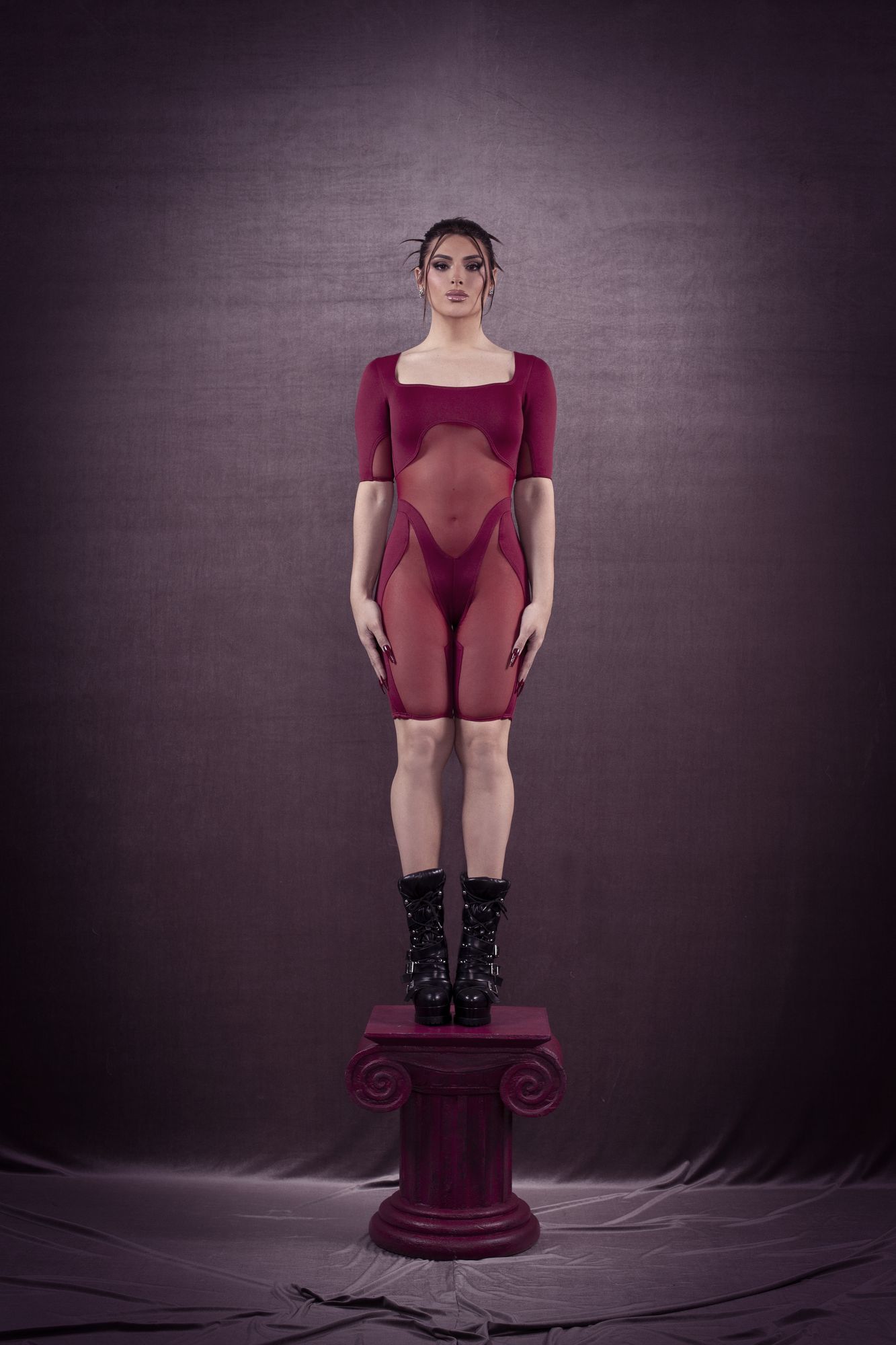 mono ciclista burdeos neopreno elástico tul tiro alto cortes Antonio