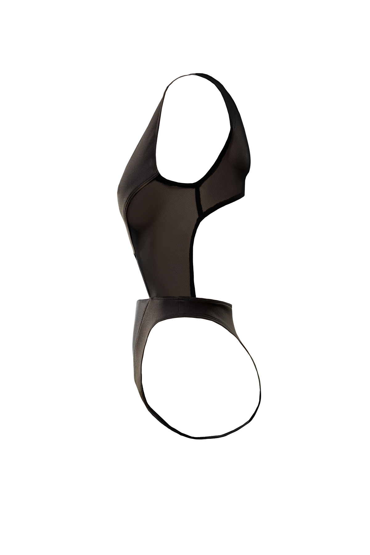 body negro neopreno elástico tul tiro alto cortes transparencia