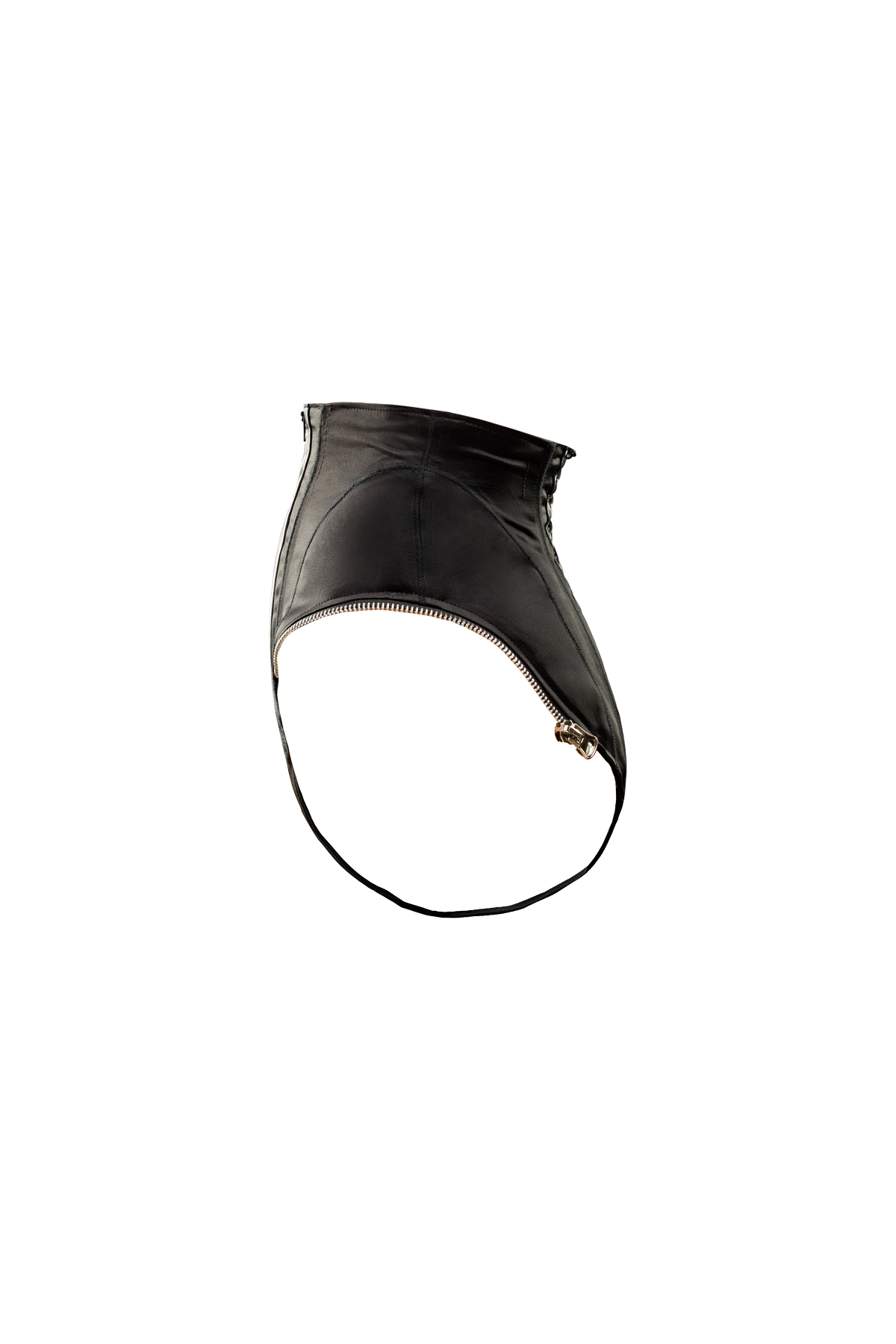 braga culotte corset bustier Antonio Velasco Madrid couture negro raso plumas avestruz cremallera hecho a medida