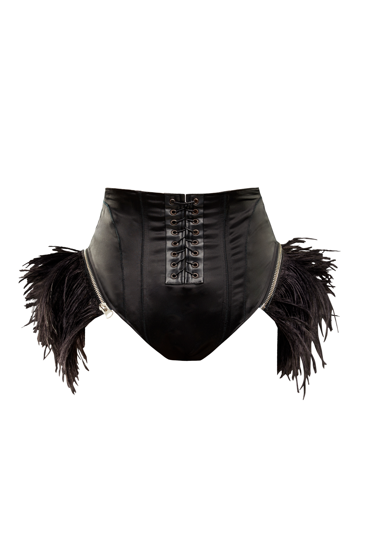 culotte encorsetado plumas avestruz negro Antonio Velasco Madrid cremallera