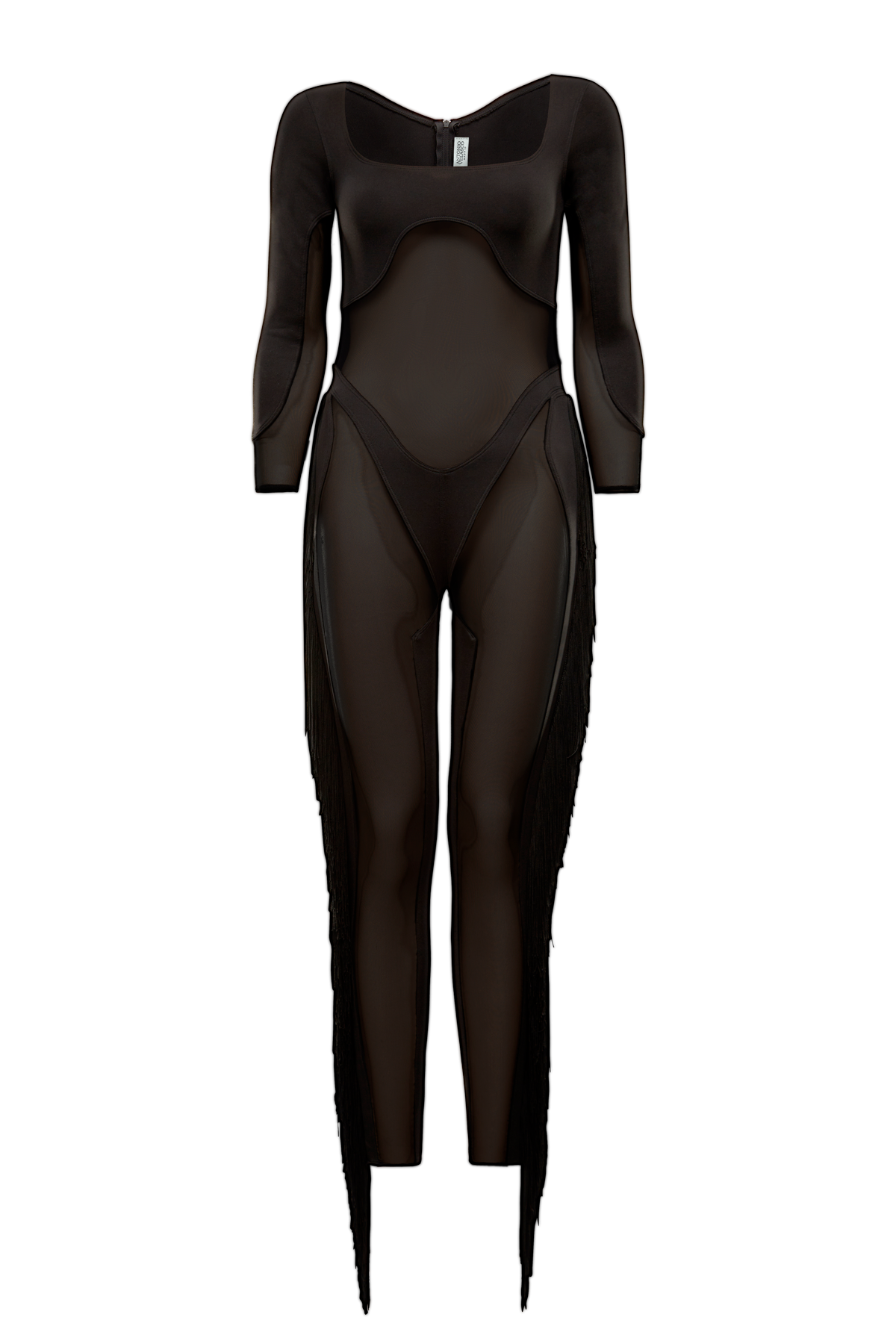 mono cuerpo entero flecos negro neopreno elástico tul tiro alto cortes Antonio Velasco Madrid transparencia