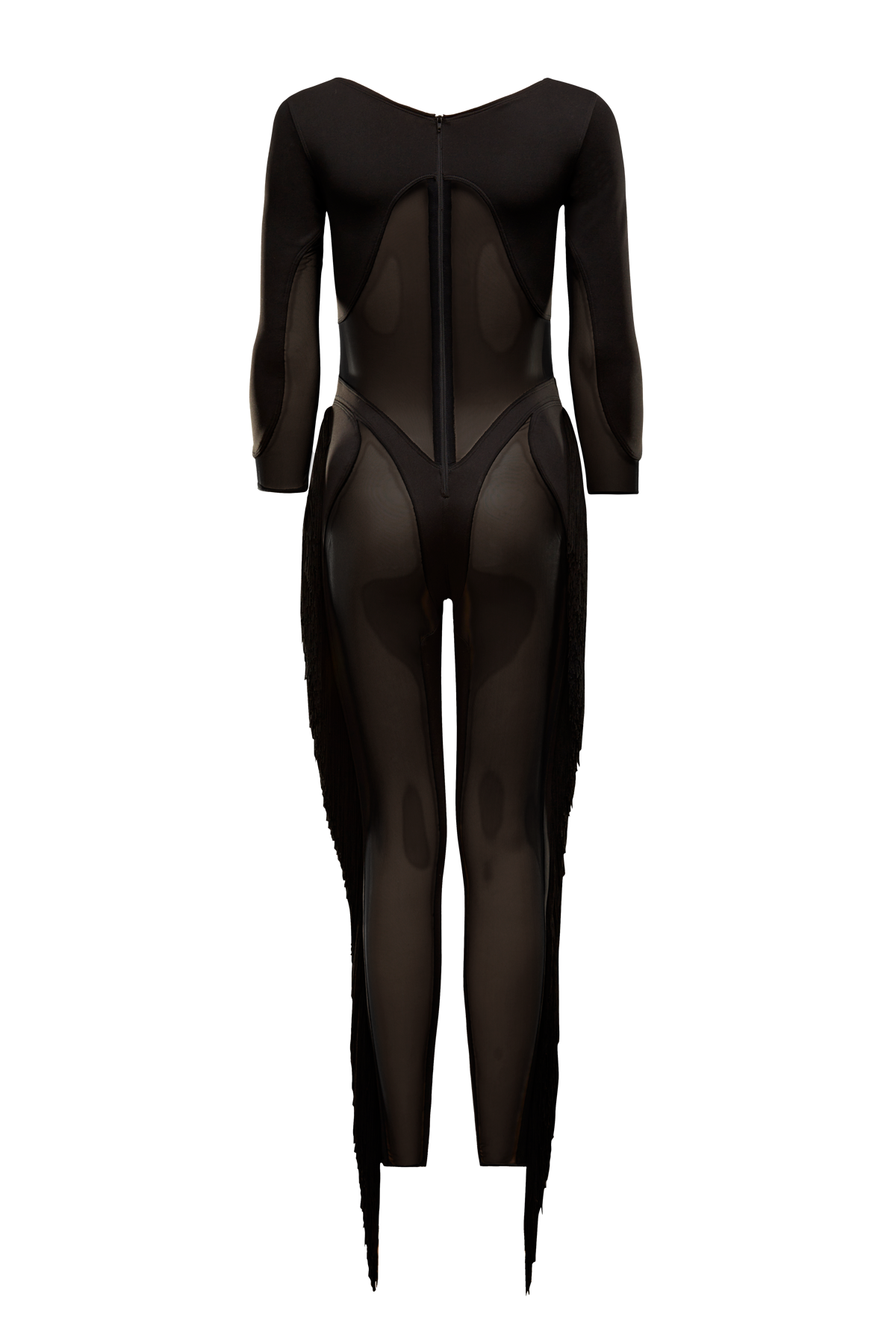mono cuerpo entero flecos negro neopreno elástico tul tiro alto cortes Antonio Velasco Madrid transparencia