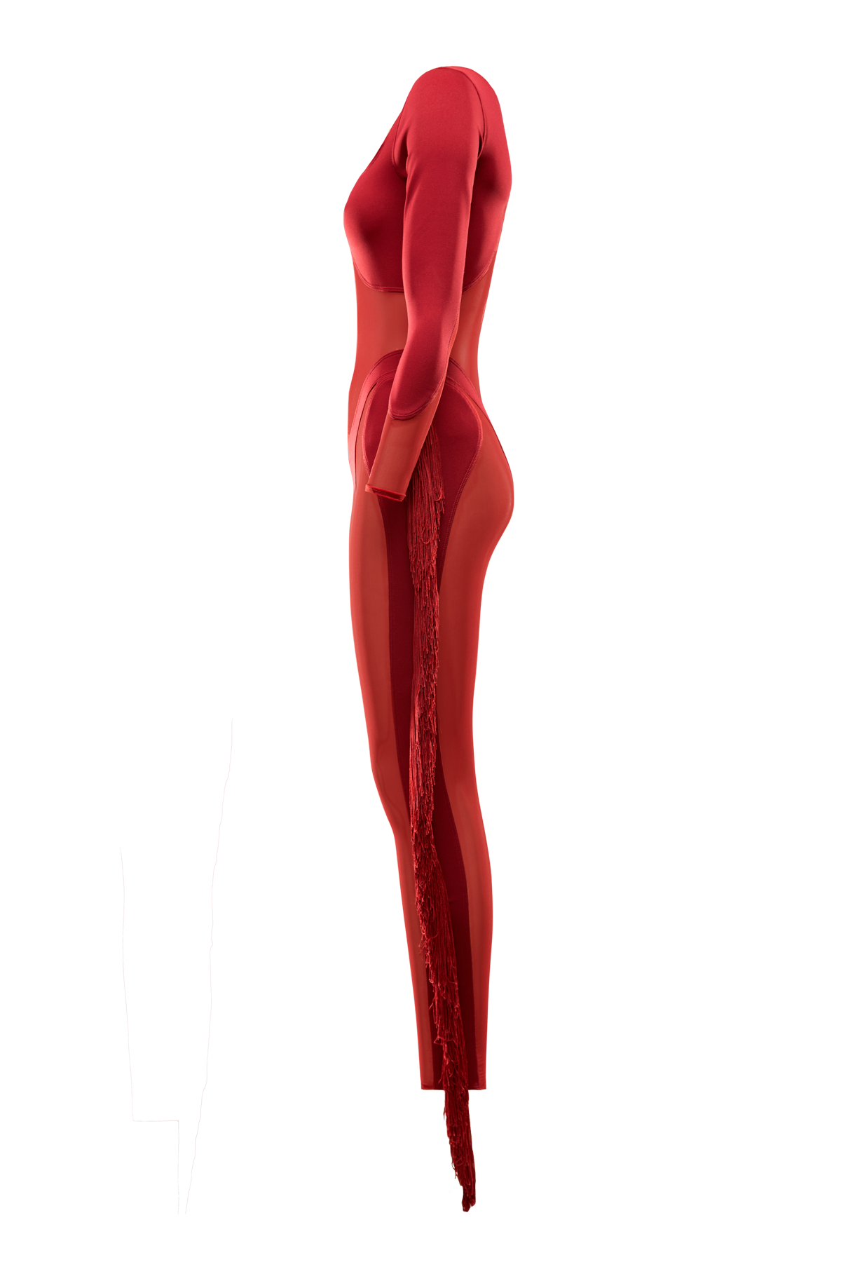 mono burdeos neopreno elástico tul tiro alto flecos cortes Antonio Velasco Madrid